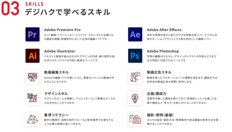 デジハクで学べるスキル